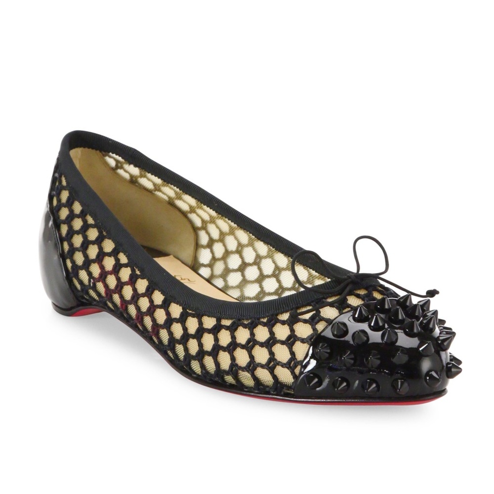 Christian Louboutin Spiked Patent Leather & Mesh Flats